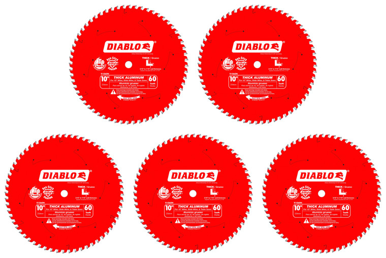 Diablo Genuine 5 Pack of 10 in. X 60 Tooth Thick Aluminum Cutting Saw Blade D1060N-5PK