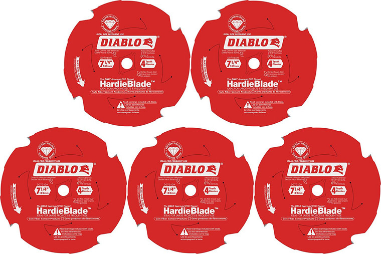 Diablo Genuine 5 Pack of 7-1/4 in. X 4 Tooth (PCD) Fiber Cement HardieBlade D0704DHA-5PK