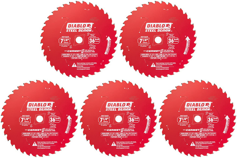 Diablo 5 Pack of 7-1/4 in. X 36‑Tooth Steel Demon Cermet II Saw Blade D0736CF-5PK