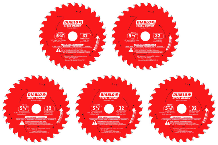 Diablo 5 Pack of 5-7/8 in. X 32 Tooth Steel Demon Carbide-Tipped Saw Blade For Metal D0532F-5PK