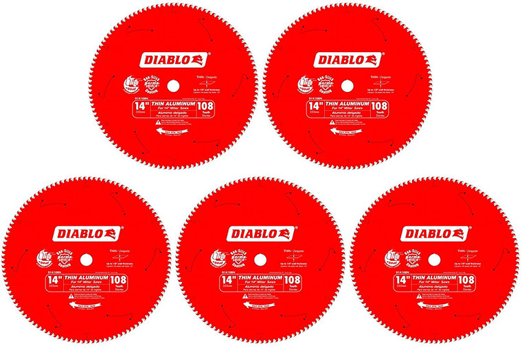 Diablo Genuine 5 Pack of 14 in. X 108 Tooth Thin Aluminum Cutting Saw Blade D14108N-5PK