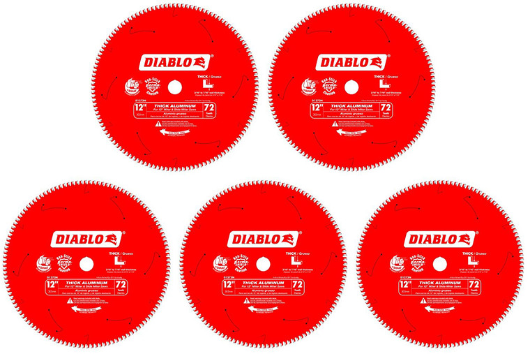 Diablo Genuine 5 Pack of 12 in. X 72 Tooth Thick Aluminum Cutting Saw Blade D1272N-5PK