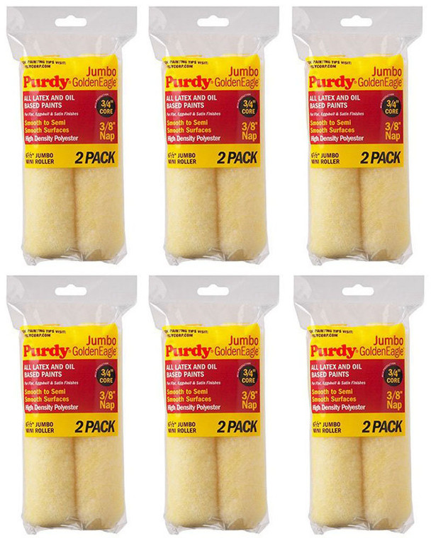 Genuine Purdy 6 Sets of Golden Eagle Jumbo Mini 6-1/2" x 3/8" Nap 2 Pack Roller Covers 140626022-6PK