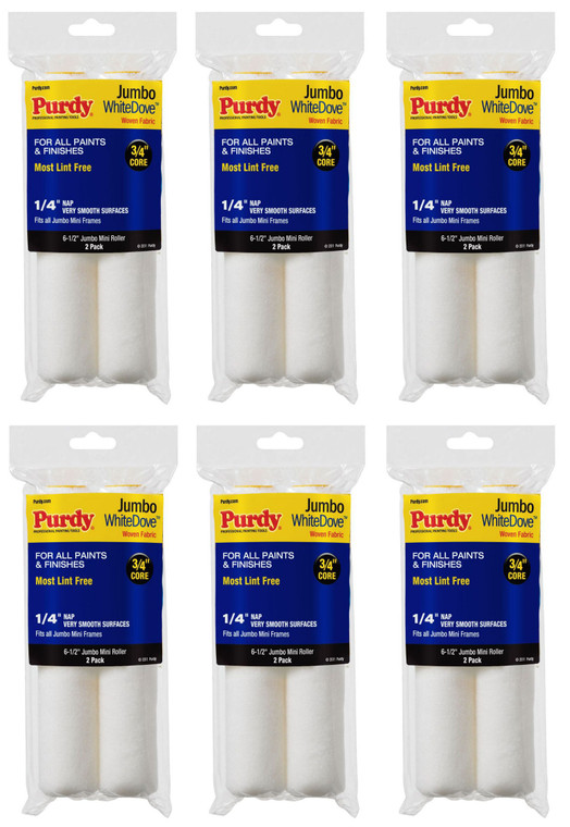 Genuine Purdy 6 Sets of White Dove Jumbo Mini 6-1/2" x 1/4" Nap 2 Pack Roller Covers 140626010-6PK