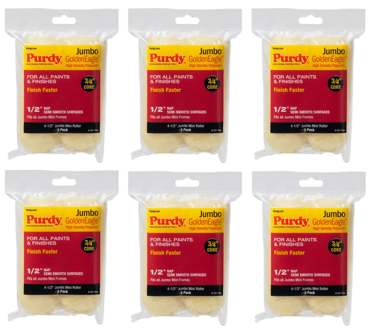 Genuine Purdy 6 Sets of Golden Eagle Jumbo Mini 4-1/2" x 1/2" Nap 2 Pack Roller Covers 140624023-6PK