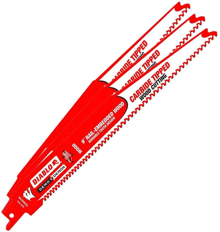 Diablo Genuine 9in Carbide Recip Blade for Nail‑Embedded Wood, 3 Pack DS0906CWS