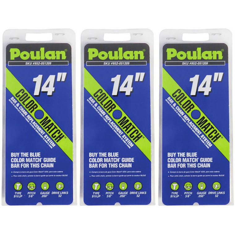 Poulan 3 Pack of Type T 3/8" Pitch .050 Gauge Cutting Chains 52DL - 952051209-3PK