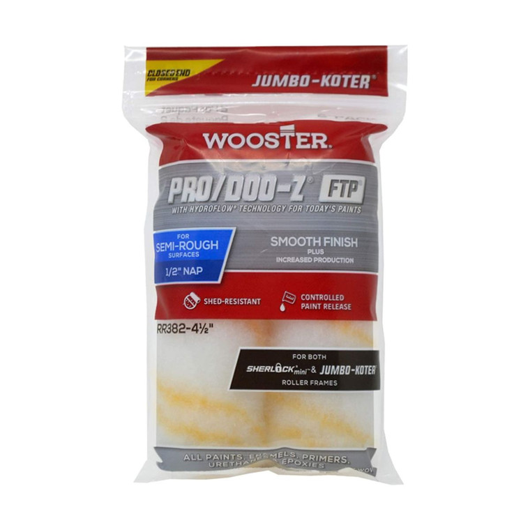 Wooster 4.5" Jumbo-Koter Pro/Doo-Z FTP 1/2" Nap Closed-End 2-Pack Roller Cover # RR382-4.5