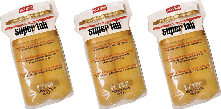 Wooster 6.5" Jumbo-Koter Super/Fab 3/4" Nap 3 Sets Of 2-Pack Roller Cover # RR309-6.5-3PK