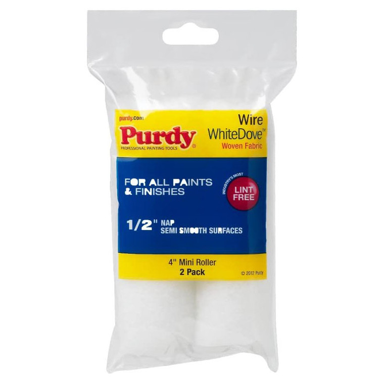 Genuine Purdy White Dove Wire Mini 4" x 1/2" Nap 2 Pack Roller Covers 140606044