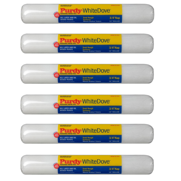 Genuine Purdy 6 Pack White Dove 18" x 3/4" Nap Roller Covers 144670184-6PK