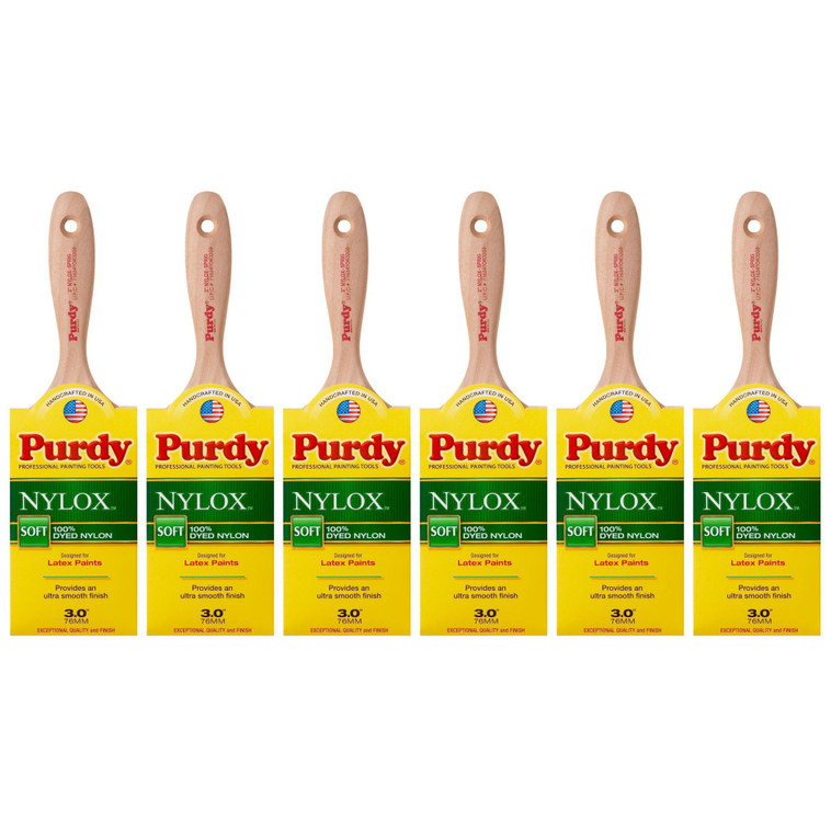 Genuine Purdy 6 Pack Nylox Sprig Flat 3" Paint Brushes 144380230-6PK