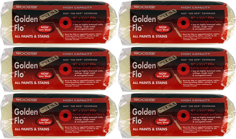 Wooster Genuine 9" Golden Flo 1¼" Nap 6-Pack Roller Cover - RR664-9-6PK
