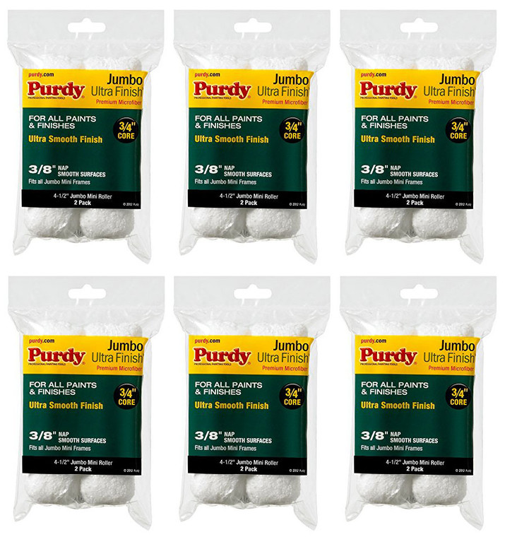 Genuine Purdy 6 Sets of Ultra Finish Jumbo Mini 4-1/2" x 3/8" Nap 2 Pack Roller Covers 140624052-6PK