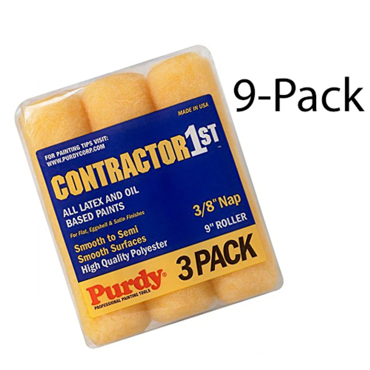 Genuine Purdy 9 Sets of Contractor 1st 3 Multi-Pack 9" x 3/8" Nap Roller Covers 14E867000-9PK