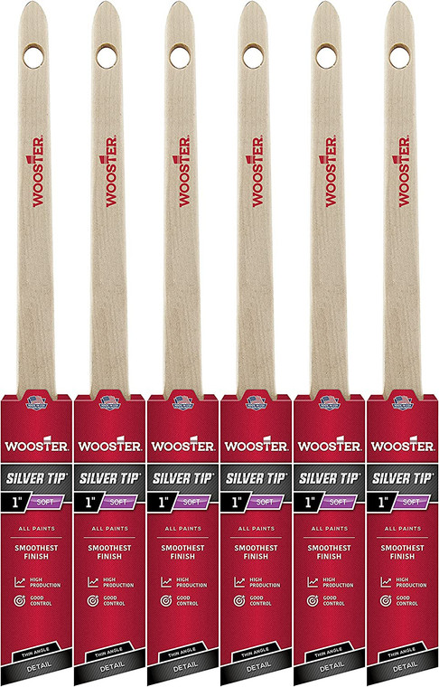 Wooster Genuine 1" Silver Tip Thin Angle Sash Paintbrush 6-Pack, 5224-1-6PK
