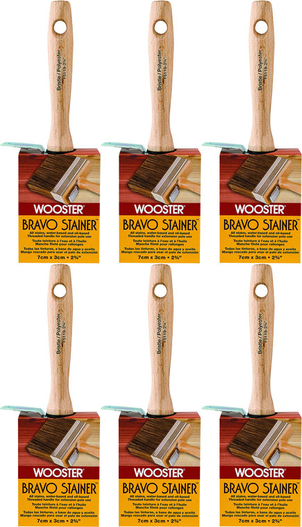Wooster Genuine 2.75" Bravo Stainer Bristle/Polyester Paintbrush 6-Pack # F5119-2.75-6PK