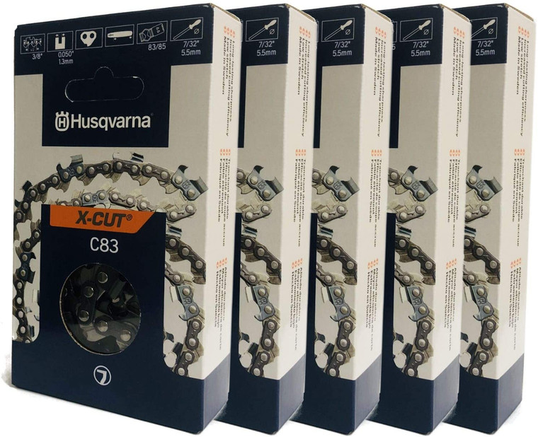 Husqvarna Genuine OEM 5 Pack of 24" X-CUT C83, 3/8" pitch, .050 gauge 84DL Cutting Chains - 585550084-5PK