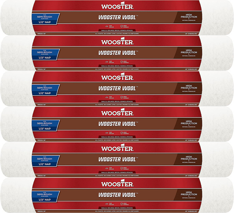 Wooster Genuine 18" Wooster Wool 1/2" Nap Roller Cover 6-Pack, RR632-18-6PK