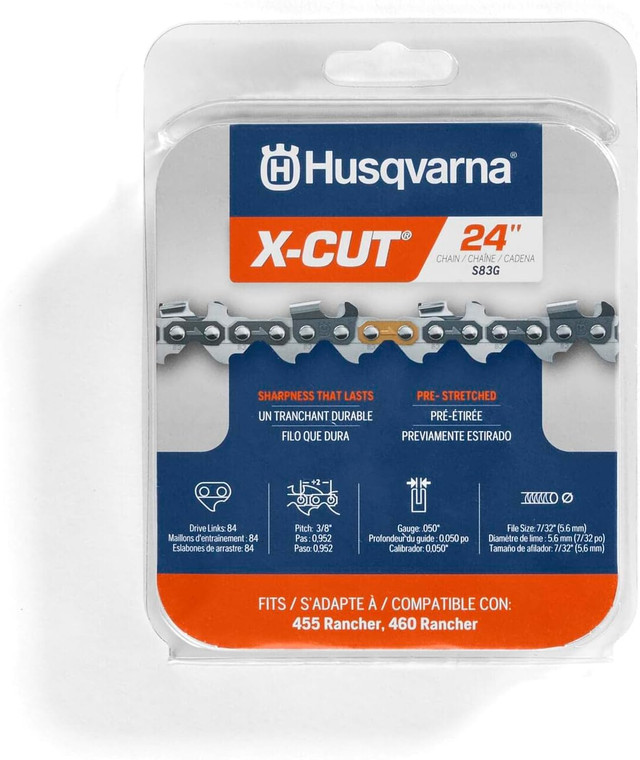 Husqvarna Genuine OEM 24" X-CUT S83G, 3/8" pitch, .050 gauge 84DL Chainsaw Chain - 529475084