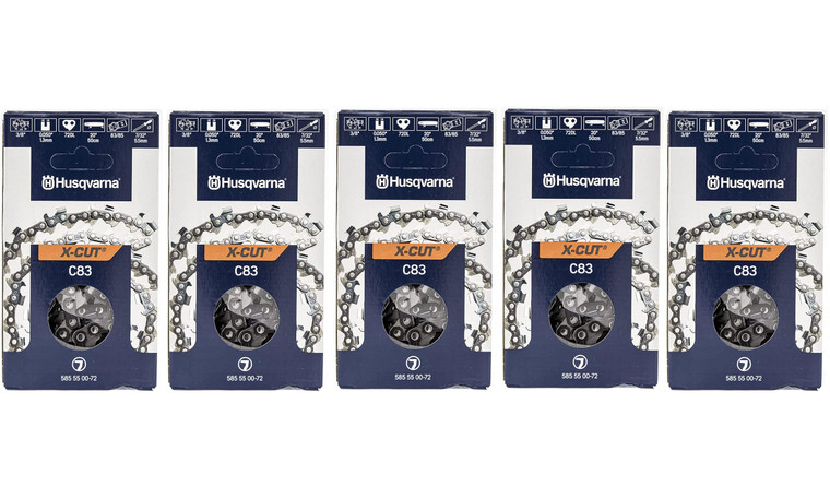 Husqvarna Genuine OEM 5 Pack 20" X-CUT C83, 3/8" pitch, .050 gauge 72DL Chainsaw Chains - 585550072-5PK