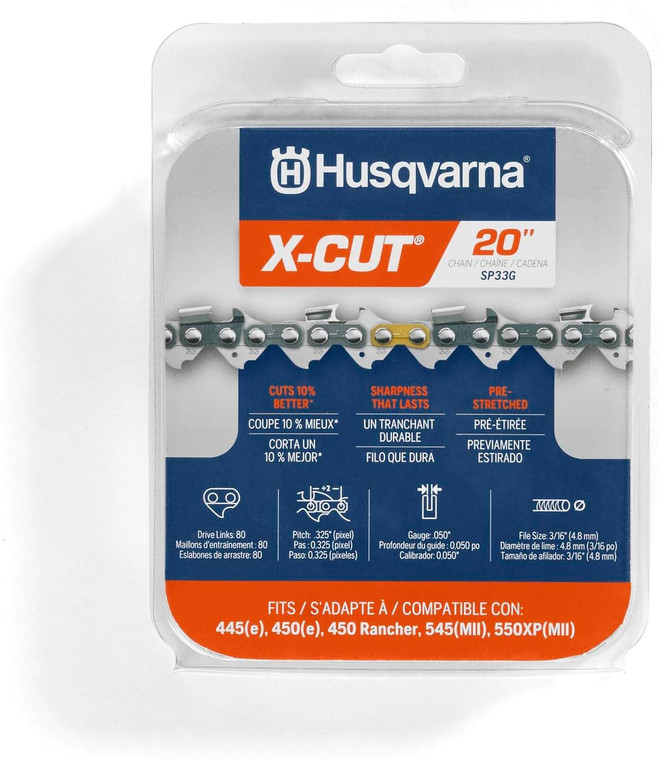 Husqvarna Genuine OEM 20" X-CUT SP33G, .325" pitch, .050 gauge 80DL Chainsaw Chain - 581643680