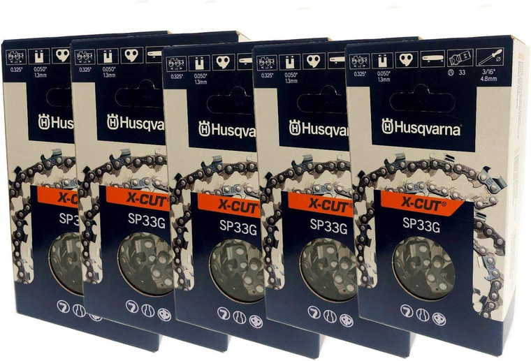 Husqvarna Genuine OEM 16" X-CUT SP33G, .325" pitch, .050 gauge 66DL Chainsaw Chain 5 Pack - 581643666