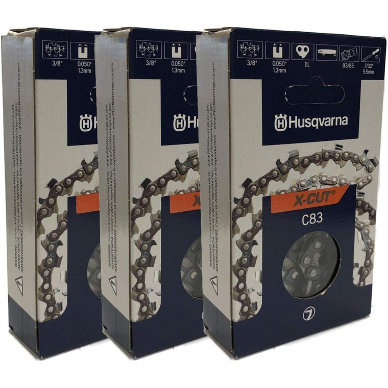 Husqvarna Genuine OEM 3 Pack 20" X-CUT C83, 3/8" pitch, .050 gauge 72DL Chainsaw Chains - 585550072-3PK