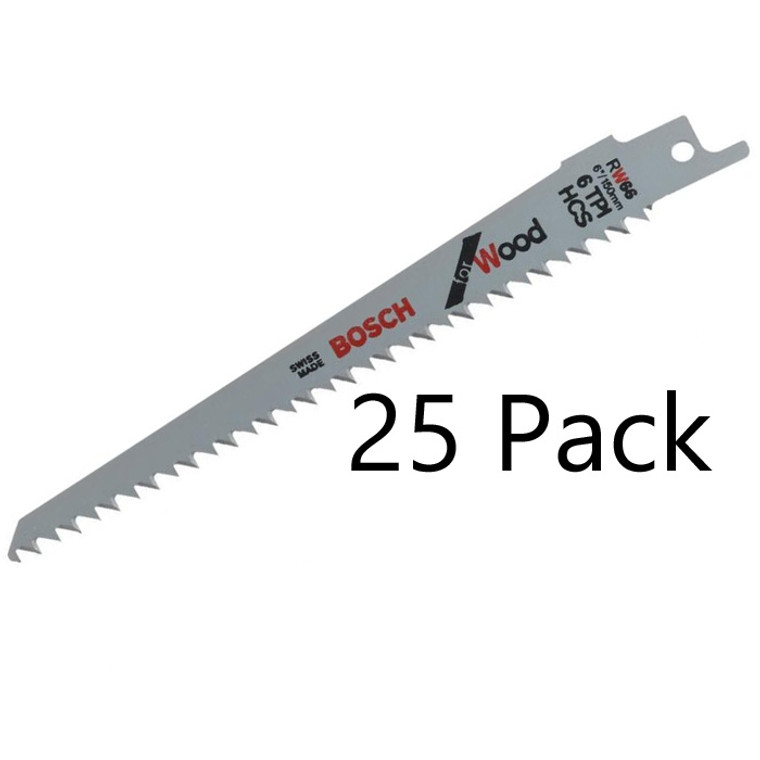 Bosch 25 Pack 6-Inch 6 TPI Reciprocating Saw Blades # RW66-25PK