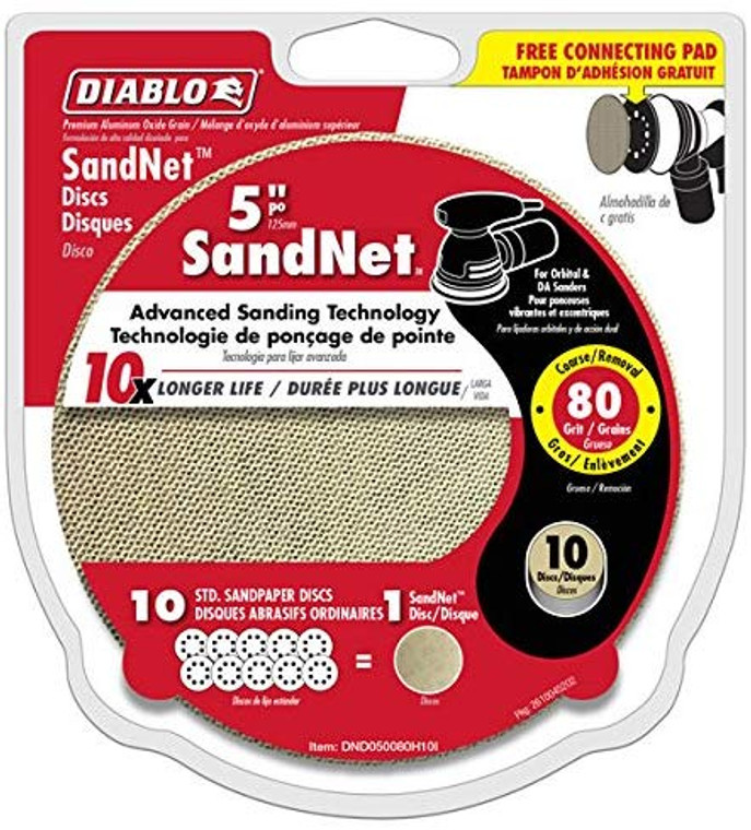 Diablo DND050080H10I 5" 80-Grit SandNET™ Sanding Discs with Connection Pad (10-Pack)