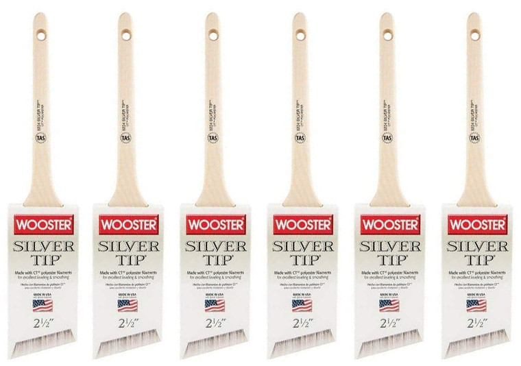 Wooster Genuine 2.5" Silver Tip Thin Angle Sash Paintbrush 6-Pack, 5224-2.5-6PK