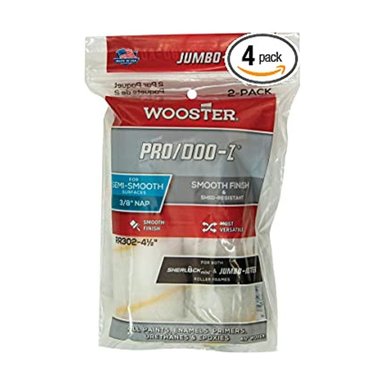 Wooster 4.5" Jumbo-Koter Pro/Doo-Z 3/8" Nap 4 Sets Of 2-Pack Roller Cover # RR302-4.5-4PK