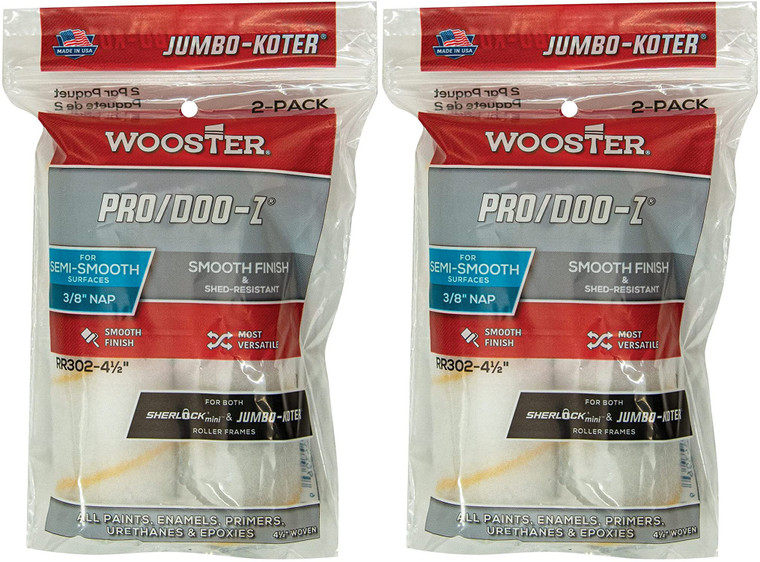 Wooster 4.5" Jumbo-Koter Pro/Doo-Z 3/8" Nap 2 Sets Of 2-Pack Roller Cover # RR302-4.5-2PK