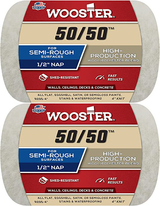 Wooster Genuine 4" 50/50 1/2" Nap Roller Cover 2-Pack, R295-4-2PK
