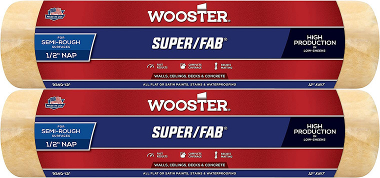 Wooster Genuine 12" Super/Fab 1/2" Nap Roller Cover 2-Pack, R240-12-2PK