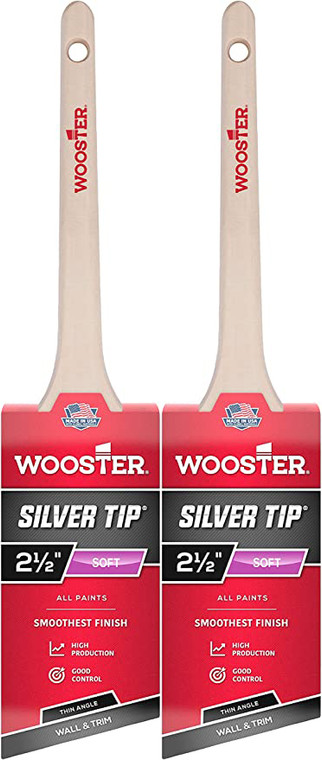 Wooster Genuine 2.5" Silver Tip Thin Angle Sash Paintbrush 2-Pack, 5224-2.5-2PK