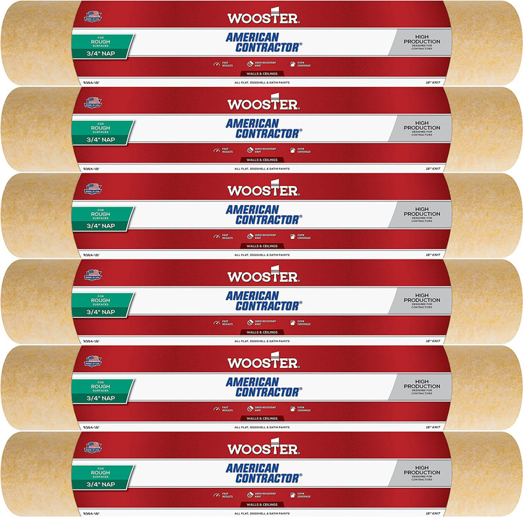 Wooster Genuine 18" American Contractor 3/4" Nap Roller Cover 6 Pack, R364-18-6PK
