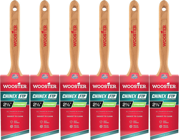 Wooster Genuine 2.5" Chinex FTP Angle Sash Paintbrush 6-Pack, 4410-2.5-6PK