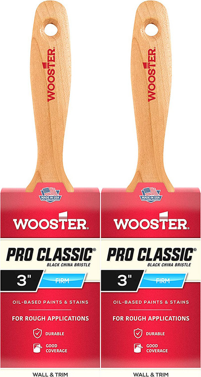 Wooster Genuine 3" Pro Classic Black China Bristle Flat Paintbrush 2-Pack # Z1104-3-2PK