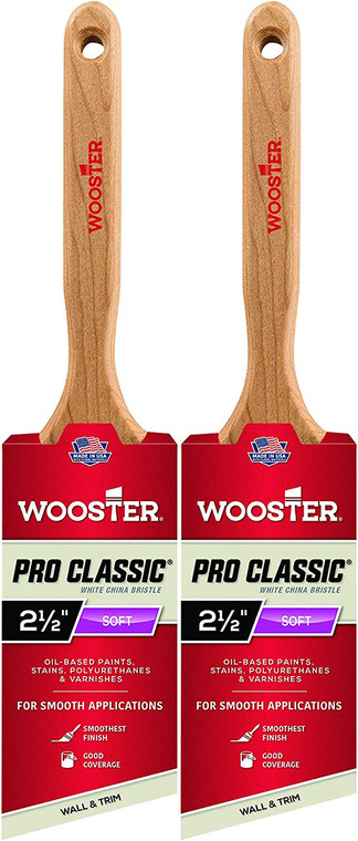 Wooster Genuine 2.5" Pro Classic White China Bristle Angle Sash Paintbrush 2-Pack # Z1222-2.5-2PK