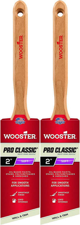 Wooster Genuine 2" Pro Classic White China Bristle Angle Sash Paintbrush 2-Pack # Z1222-2-2PK