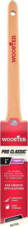 Wooster Genuine 1" Pro Classic White China Bristle Thin Angle Sash Paintbrush # Z1216-1