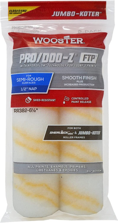 Wooster 6.5" Jumbo-Koter Pro/Doo-Z FTP 1/2" Nap Closed-End 2-Pack Roller Cover # RR382-6.5
