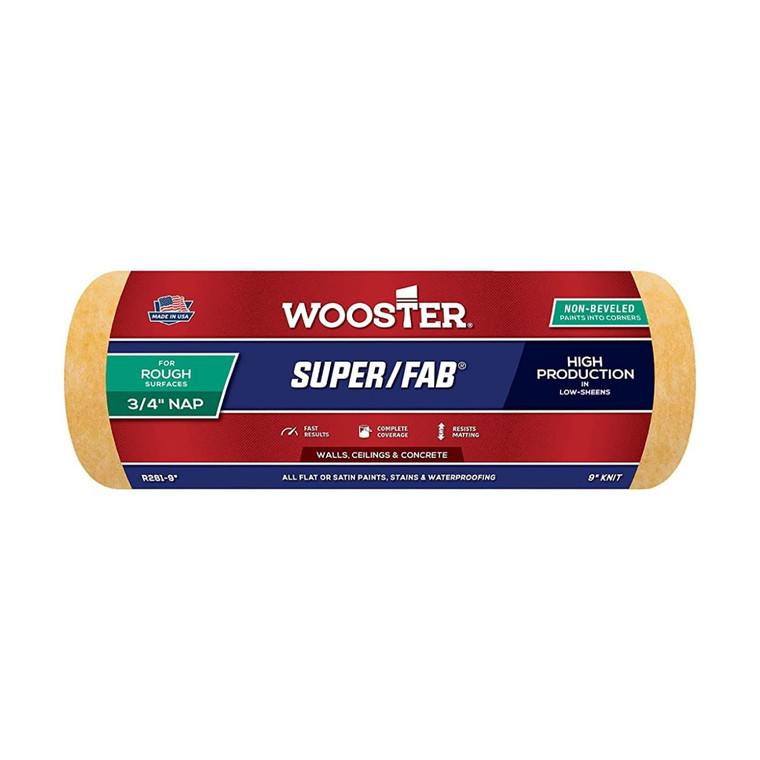 Wooster Genuine 9" Non-Beveled Super/Fab 3/4" Nap Roller Cover - R281-9