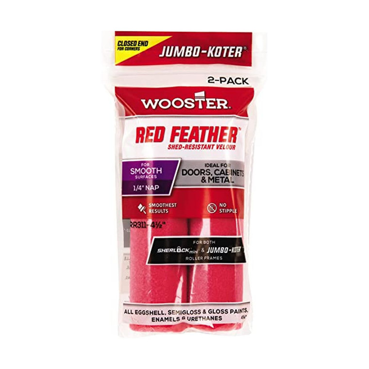 Wooster 4.5" Jumbo-Koter Red Feather 1/4" Nap Closed-End 2-Pack Roller Cover # RR311-4.5