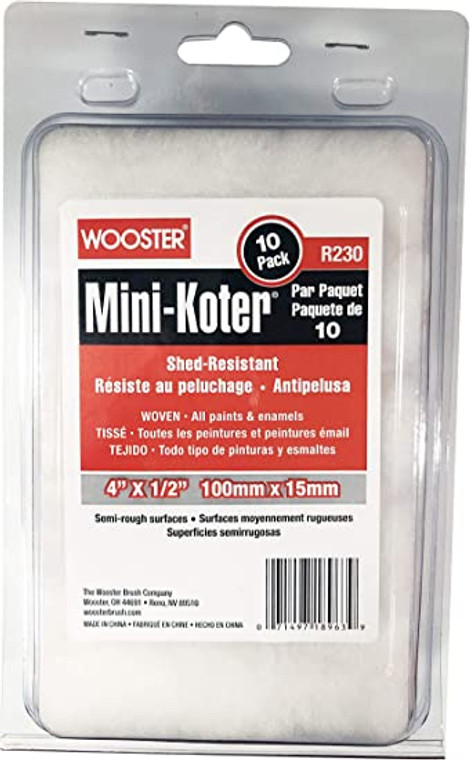 Wooster Genuine 4" Mini-Koter Shed-Resistant 1/2" Nap 10-Pack Roller Cover # R230-4