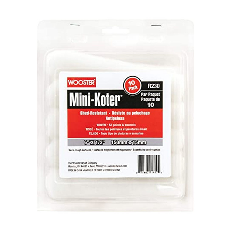 Wooster Genuine 6" Mini-Koter Shed-Resistant 1/2" Nap 10-Pack Roller Cover # R230-6