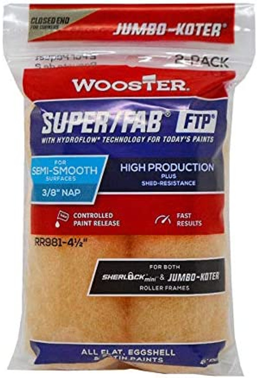 Wooster 4.5" Jumbo-Koter Super/Fab FTP 3/8" Nap Closed-End 2-Pack Roller Cover # RR981-4.5