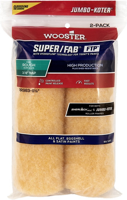 Wooster 6.5" Jumbo-Koter Super/Fab FTP 3/4" Nap Closed-End 2-Pack Roller Cover # RR983-6.5