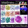 Heart and cross shaped nail decals